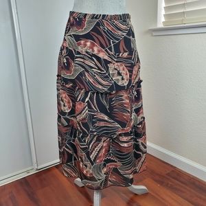 Floral Midi Skirt Brown Black Large